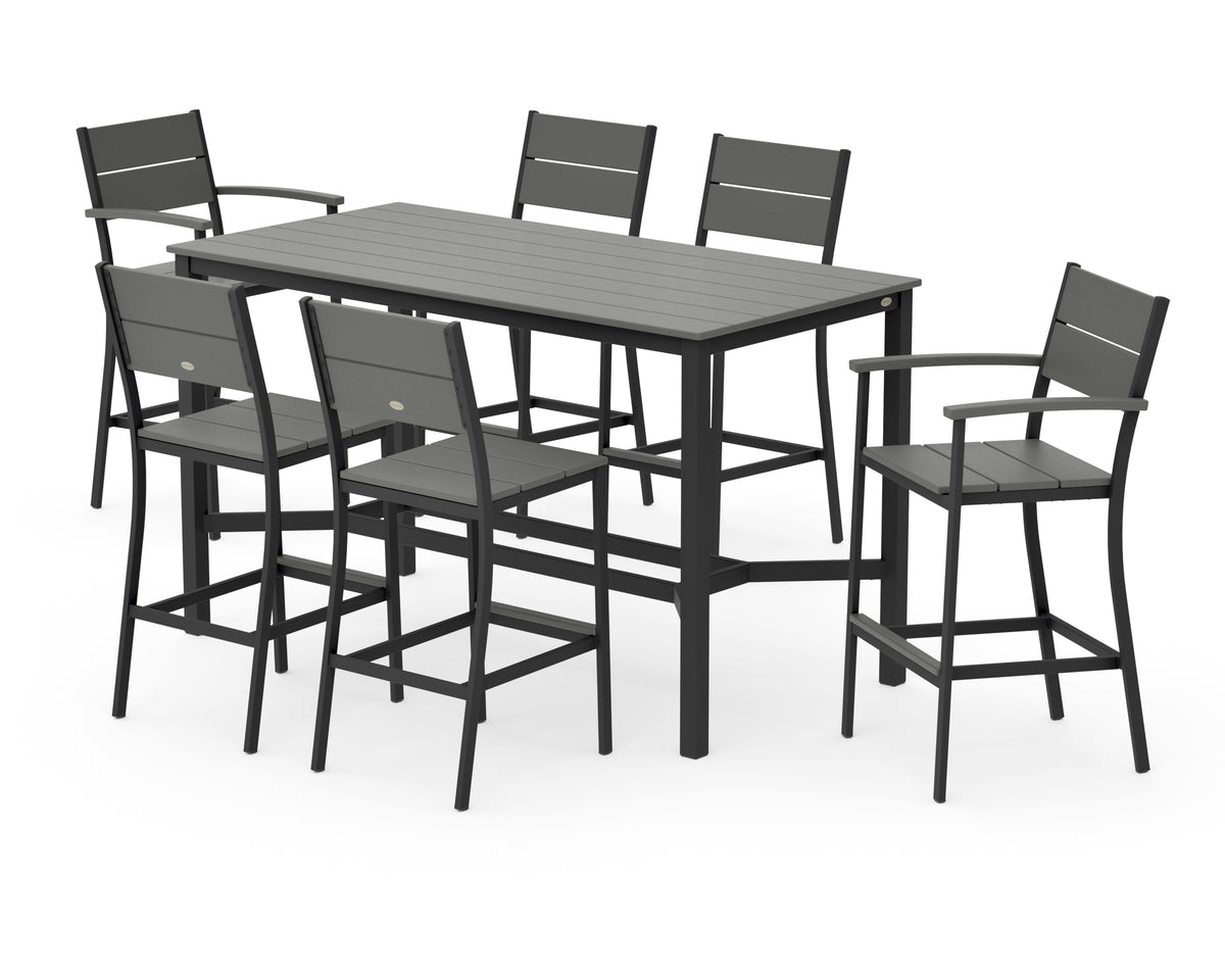 POLYWOOD Main Street 7-Piece Bar Set in Black / Slate Grey