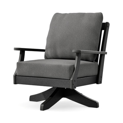 POLYWOOD Braxton Deep Seating Swivel Chair in Black / Ash Charcoal