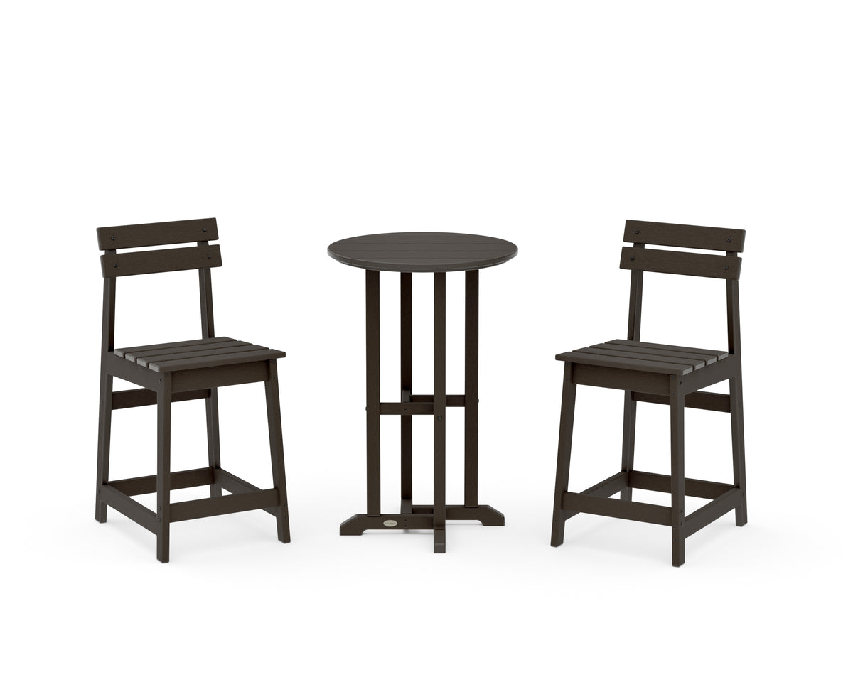 POLYWOOD Modern Studio Plaza 3-Piece Bistro Counter Set in Vintage Coffee