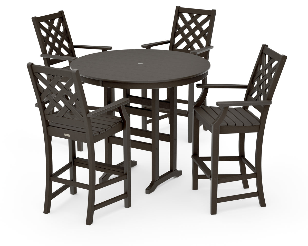 POLYWOOD Country Living Wovendale 5-Piece Round Farmhouse Bar Set in Vintage Coffee