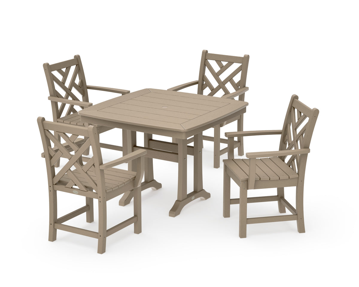 POLYWOOD Chippendale 5-Piece Dining Set with Trestle Legs - 37" Table in Vintage Sahara