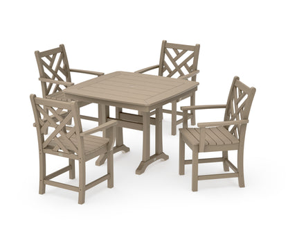 POLYWOOD Chippendale 5-Piece Dining Set with Trestle Legs - 37" Table in Vintage Sahara