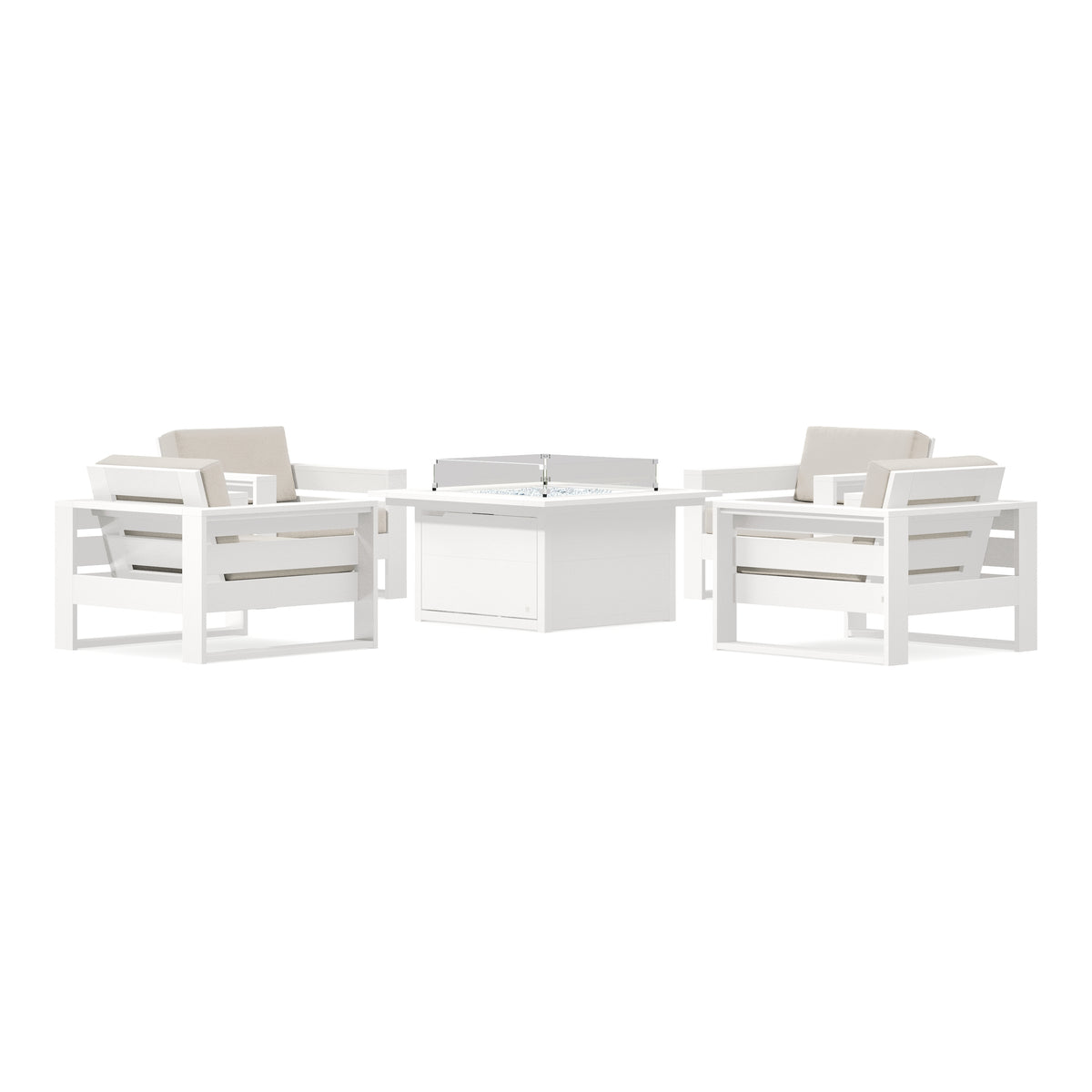 POLYWOOD PW Designer Series Latitude 5-Piece Lounge Fire Table Set in Vintage White / Dune Burlap