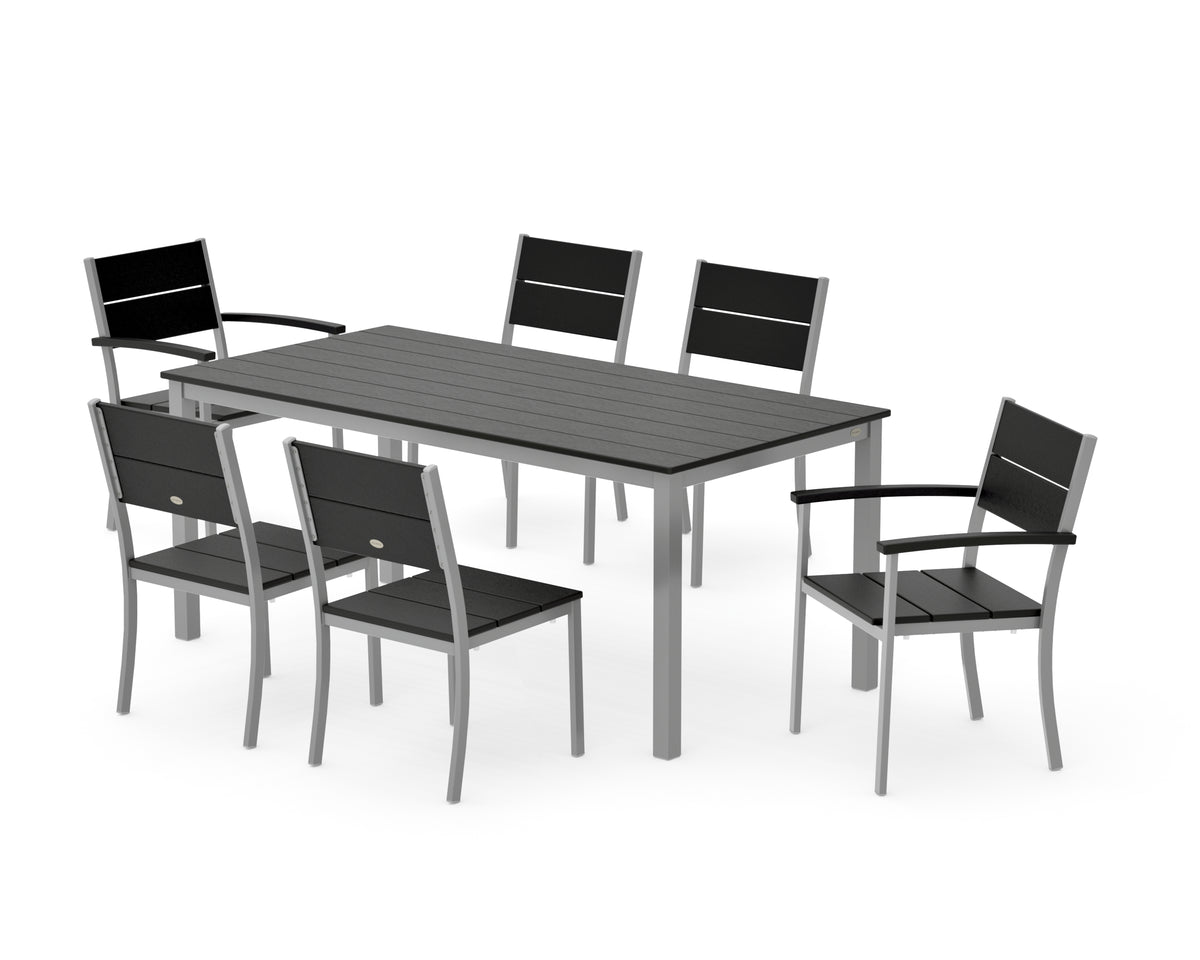 POLYWOOD Main Street 7-Piece Dining Set with Main Street 36" x 72" Dining Table in Silver / Black