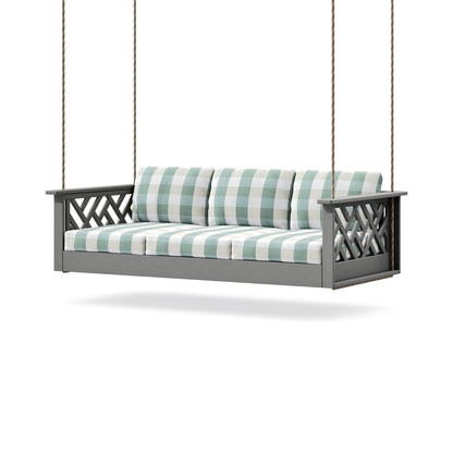POLYWOOD Chippendale Daybed Swing in Slate Grey / Buffalo Plaid Glacier Spa