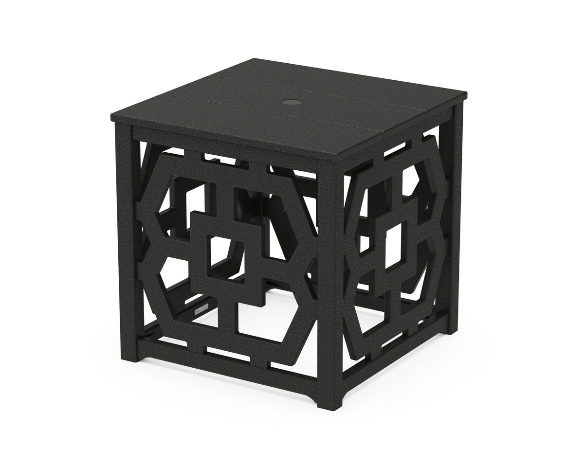 POLYWOOD Chinoiserie Umbrella Stand Accent Table in Black