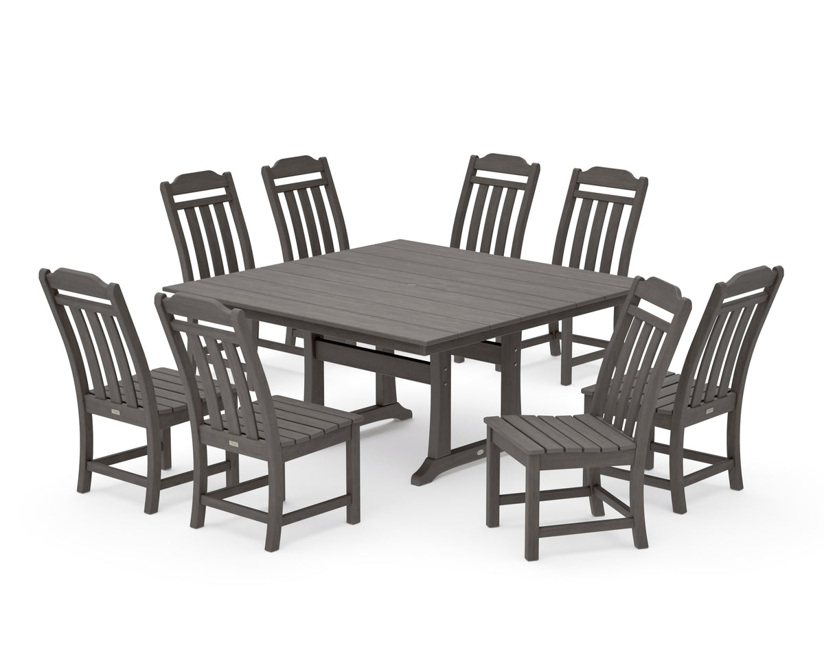 POLYWOOD Cottage 9-Piece Square Farmhouse Side Chair Dining Set with Trestle Legs in Driftwood