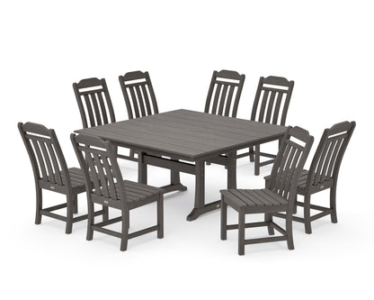 POLYWOOD Cottage 9-Piece Square Farmhouse Side Chair Dining Set with Trestle Legs in Driftwood