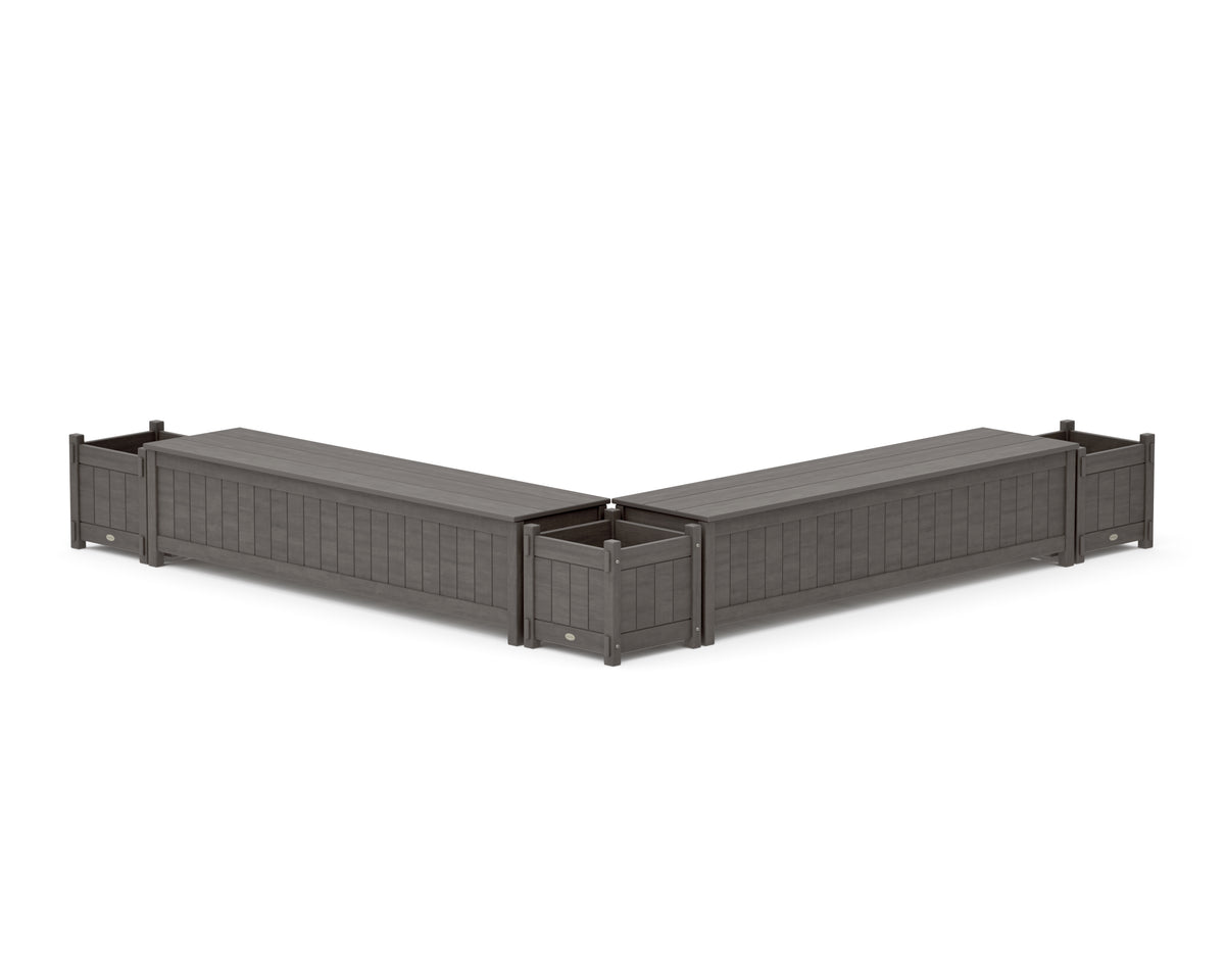 POLYWOOD 72" Vineyard L-Shaped Planter Storage Bench Corner Set in Driftwood