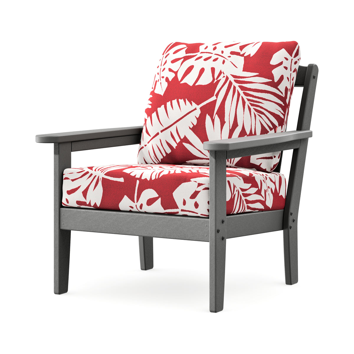 POLYWOOD Cottage Deep Seating Chair in Slate Grey / Leaf Crimson