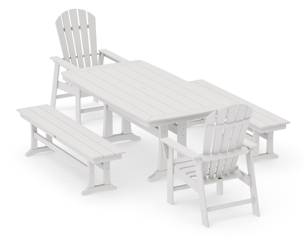 POLYWOOD South Beach 5-Piece Dining Set with Trestle Legs - 38" x 73" Table in Vintage White