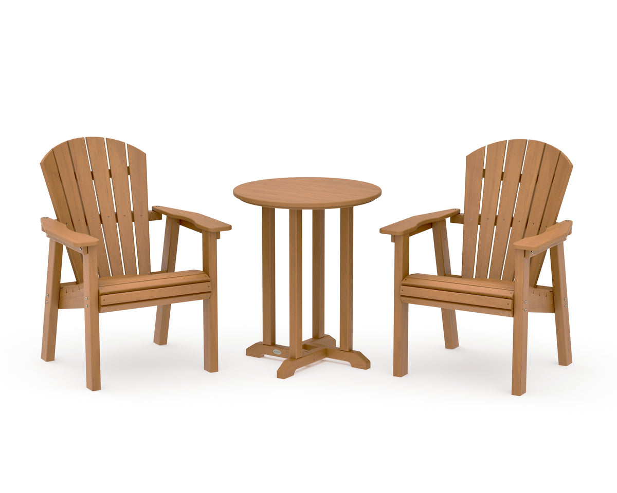 POLYWOOD Seashell 3-Piece Round Farmhouse Bistro Dining Set in Natural