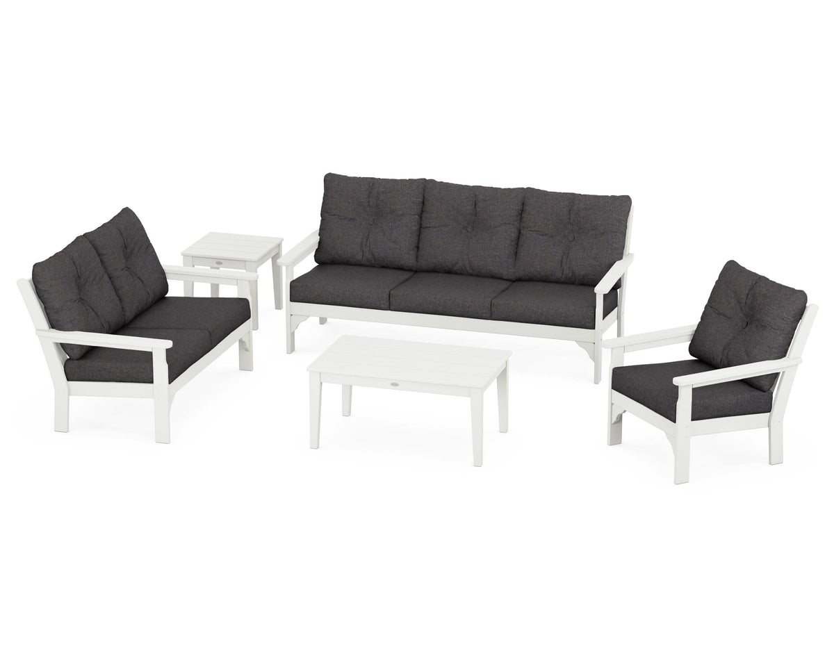 POLYWOOD Vineyard 5-Piece Deep Seating Set with Sofa in Vintage White / Ash Charcoal