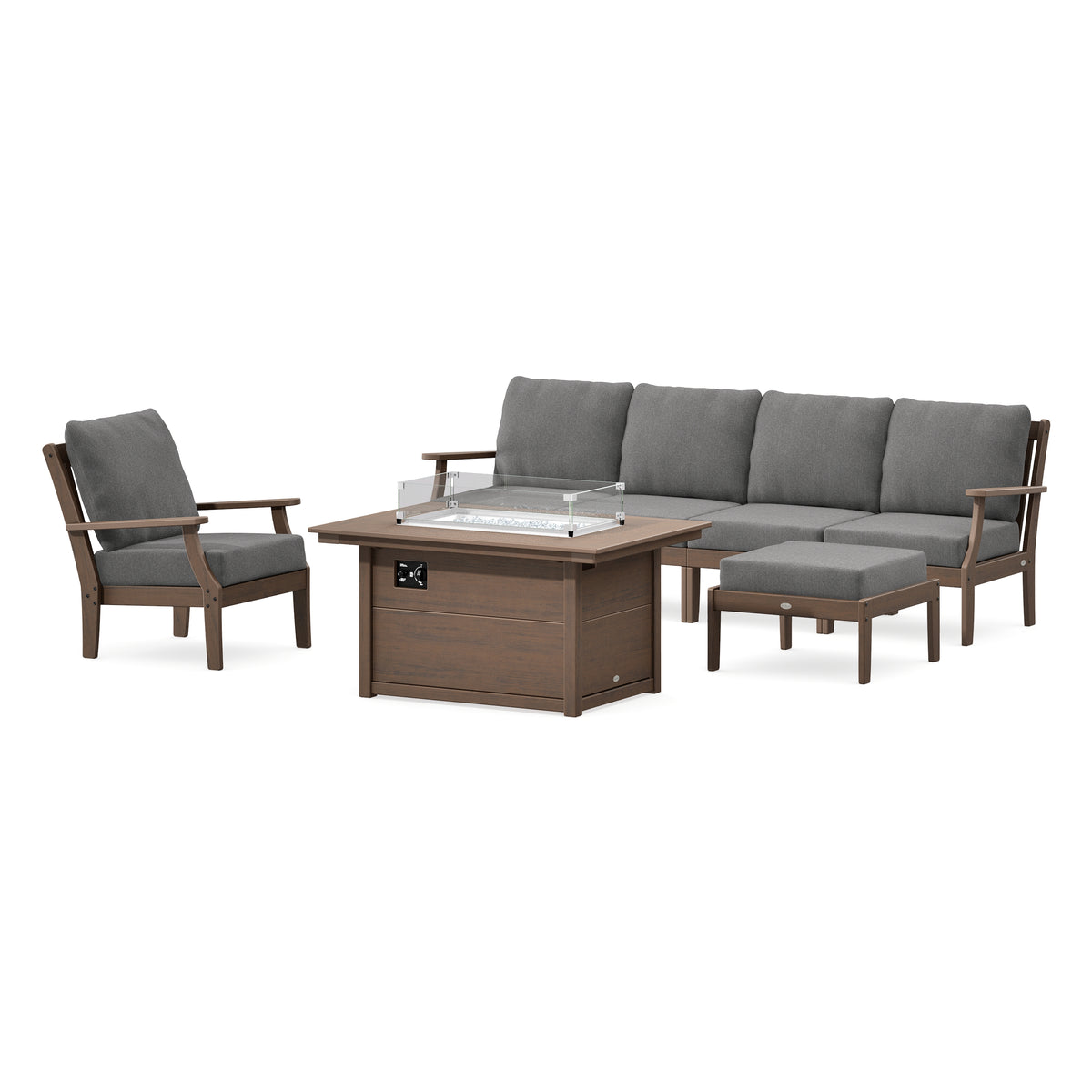 POLYWOOD Braxton Sectional Lounge and Fire Pit Set in Kona
