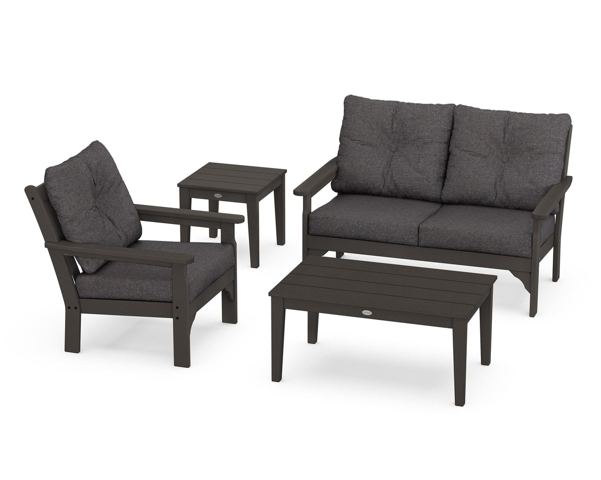 POLYWOOD Vineyard 4-Piece Deep Seating Set with 36" Coffee Table in Vintage Coffee / Ash Charcoal