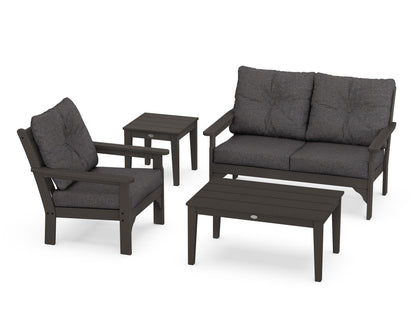 POLYWOOD Vineyard 4-Piece Deep Seating Set with 36" Coffee Table in Vintage Coffee / Ash Charcoal