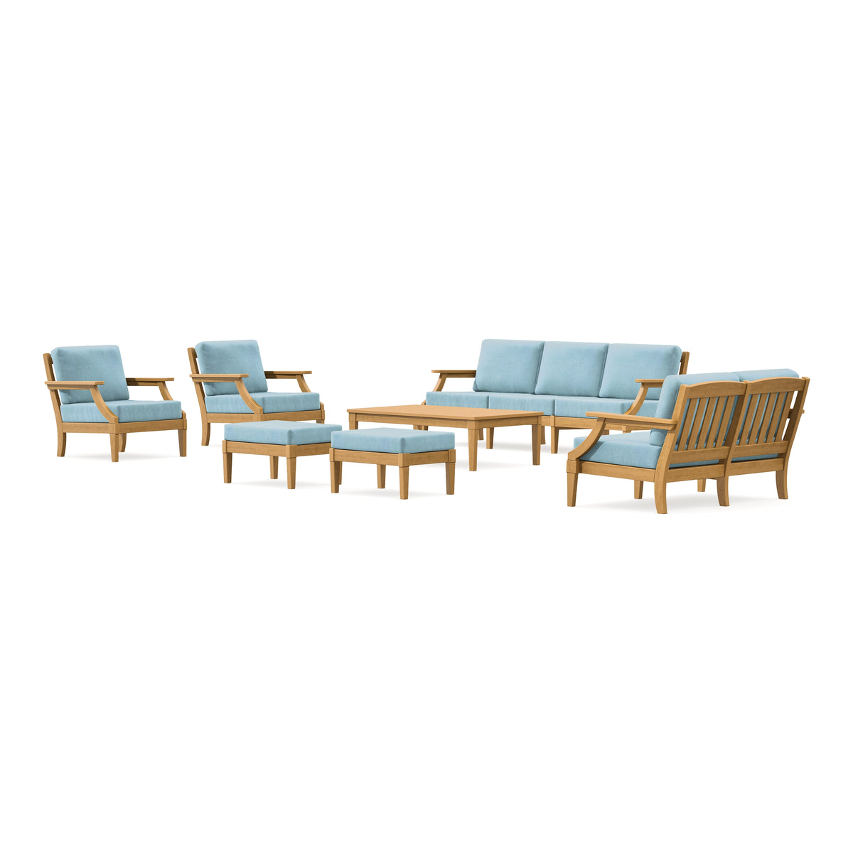 POLYWOOD PW Designer Series Estate 7-Piece Lounge Sofa Set in Natural / Lattice Sky Blue