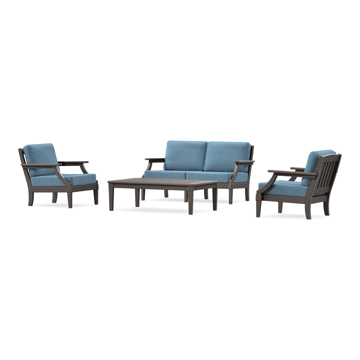 POLYWOOD PW Designer Series Estate Lounge 4-Piece Loveseat Set in Vintage Coffee / Sky Blue