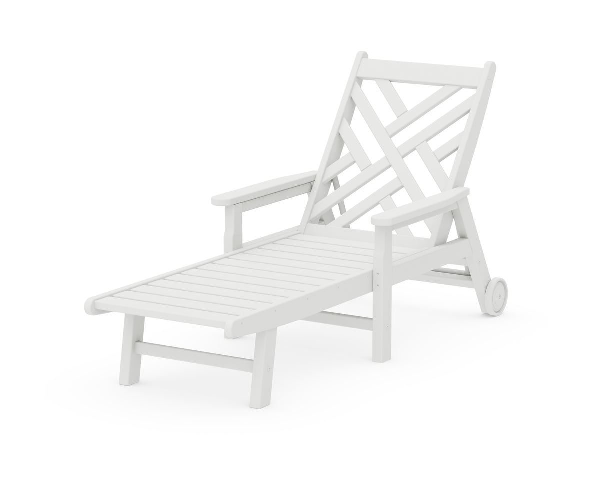 POLYWOOD Chippendale Chaise with Arms and Wheels in White