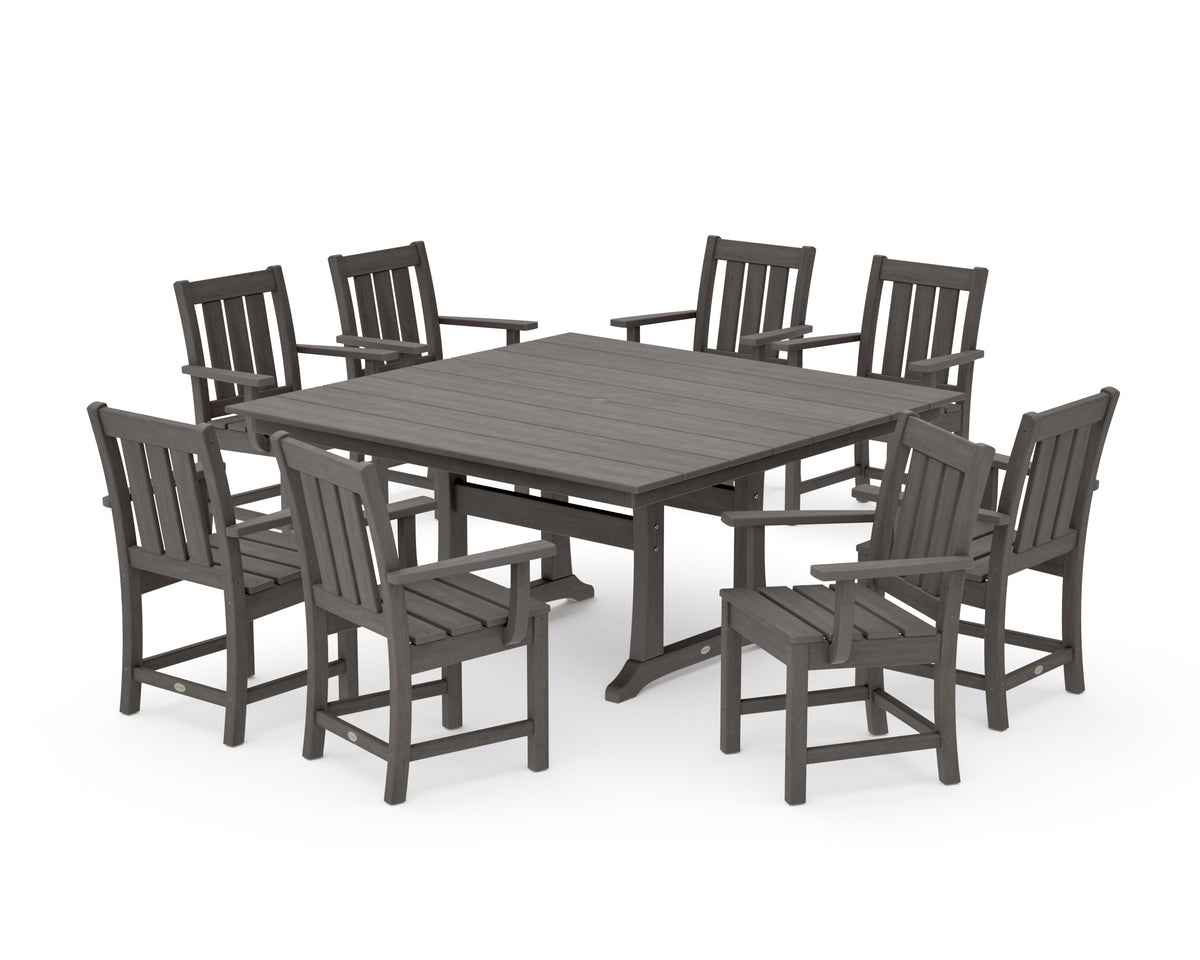 POLYWOOD Oxford 9-Piece Square Farmhouse Dining Set with Trestle Legs in Driftwood