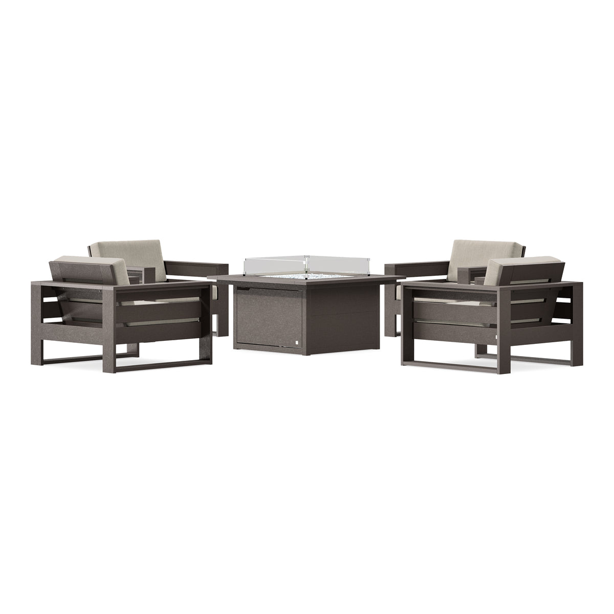 POLYWOOD PW Designer Series Latitude 5-Piece Lounge Fire Table Set in Vintage Coffee / Cast Ash