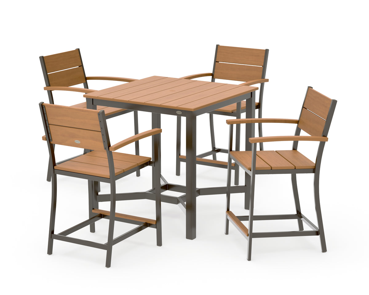 POLYWOOD Main Street 5-Piece Counter Set in Bronze / Natural