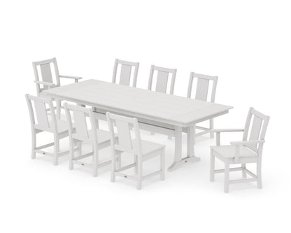 POLYWOOD Prairie 9-Piece Farmhouse Dining Set with Trestle Legs in Vintage White