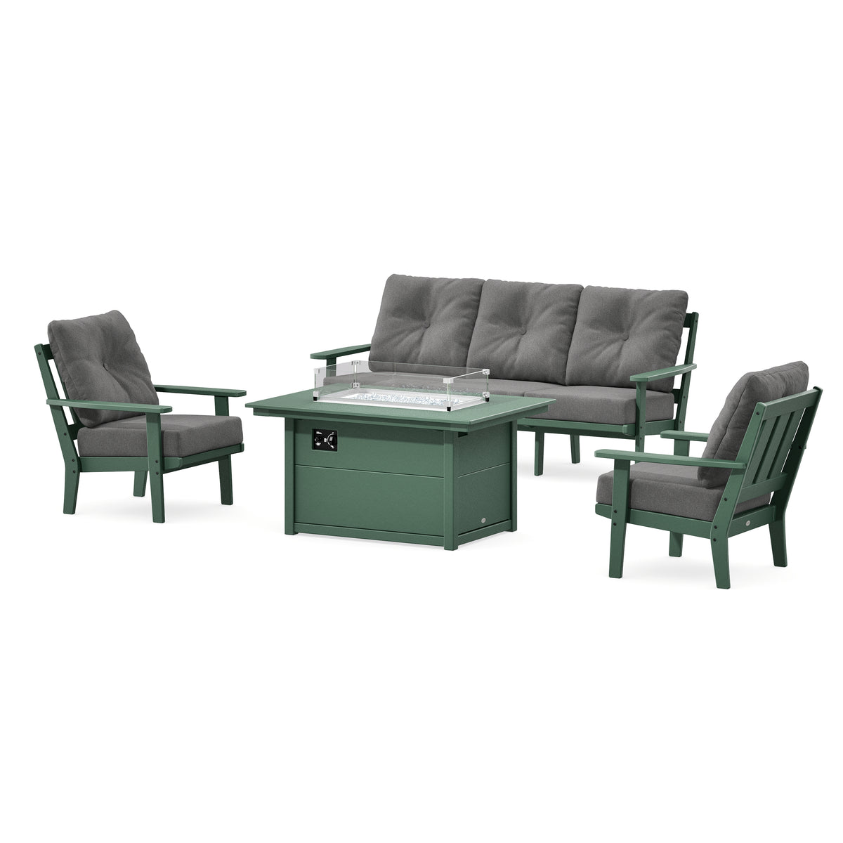 POLYWOOD Oxford Deep Seating Fire Pit Table Set in Green