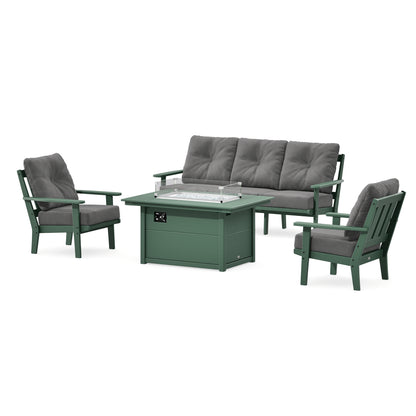 POLYWOOD Oxford Deep Seating Fire Pit Table Set in Green