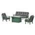POLYWOOD Oxford Deep Seating Fire Pit Table Set in Green