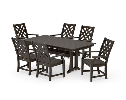POLYWOOD Wovendale Arm Chair 7-Piece Farmhouse Dining Set with Trestle Legs in Vintage Coffee
