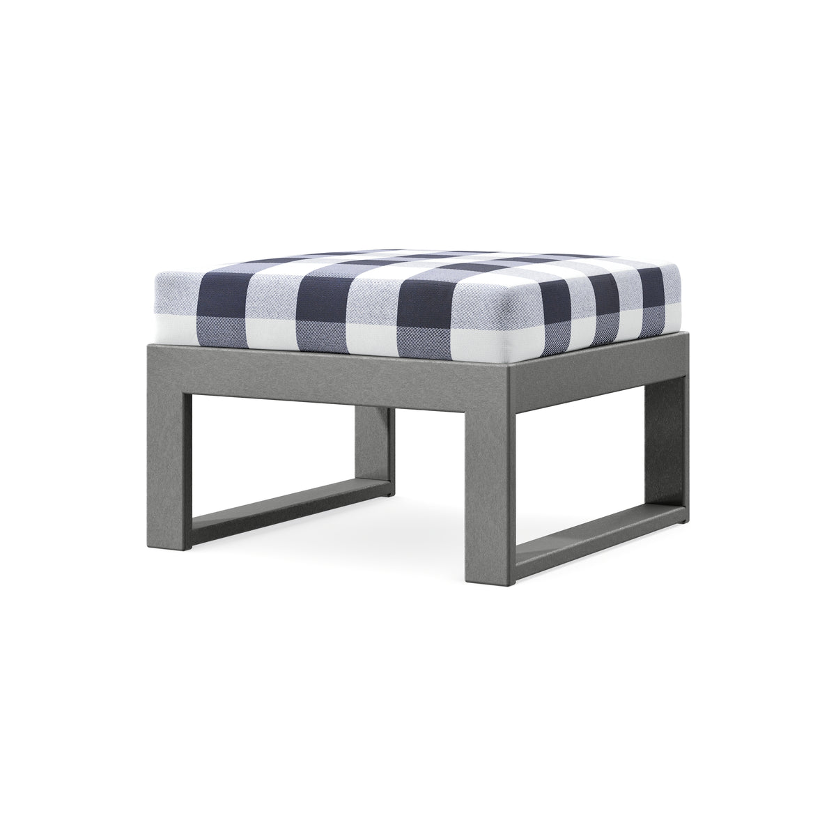 POLYWOOD Modular Ottoman - Modern in Slate Grey / Buffalo Plaid Navy