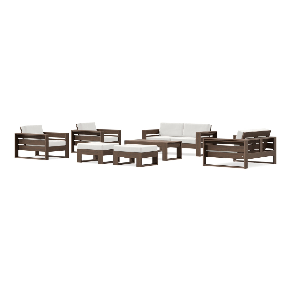 POLYWOOD PW Designer Series Latitude 7-Piece Lounge Loveseat Set in Kona / Natural Linen