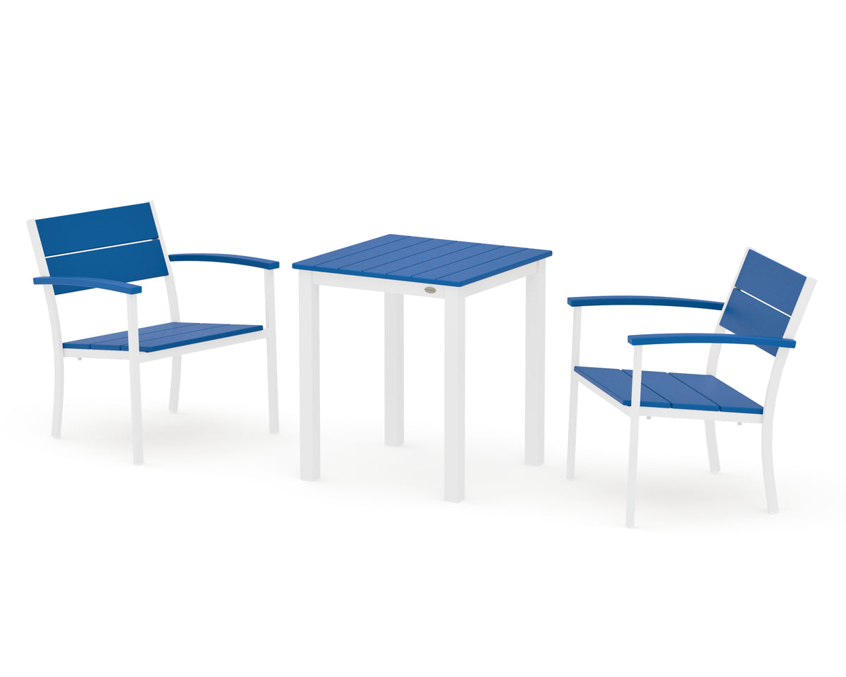 POLYWOOD Main Street 3-Piece Square Dining Set in White / Pacific Blue