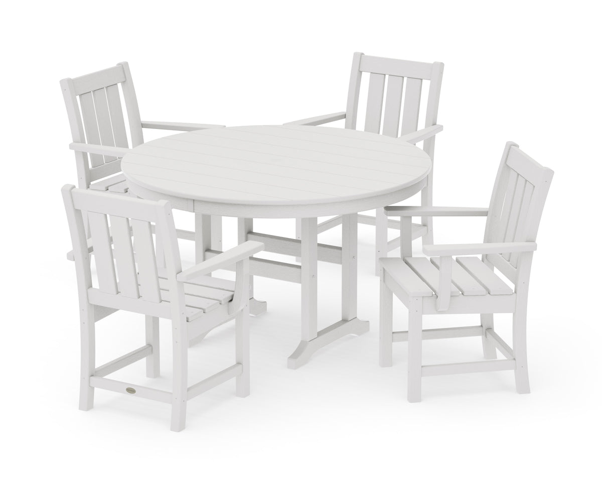 POLYWOOD Oxford 5-Piece Round Farmhouse Dining Set in Vintage White
