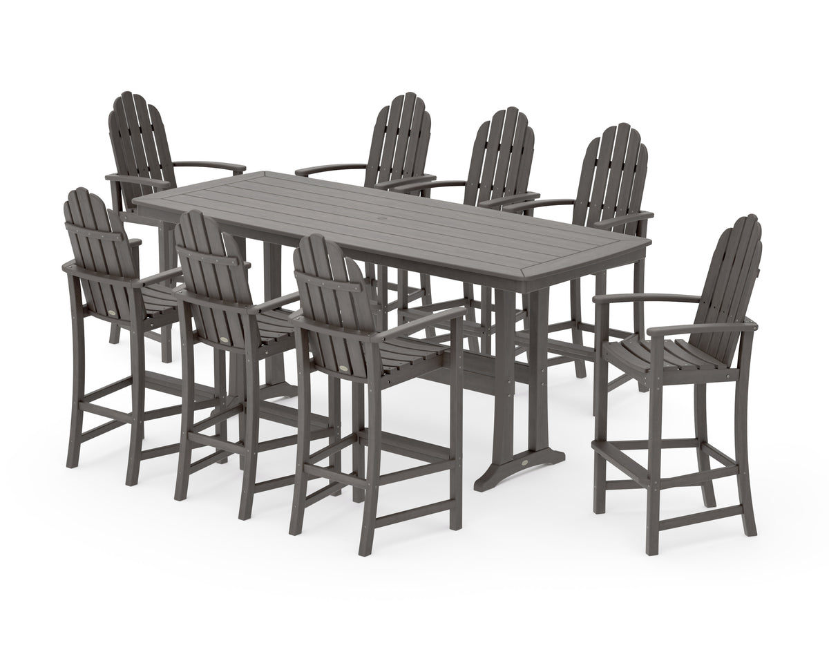 POLYWOOD Classic Adirondack 9-Piece Bar Set with Trestle Legs in Driftwood