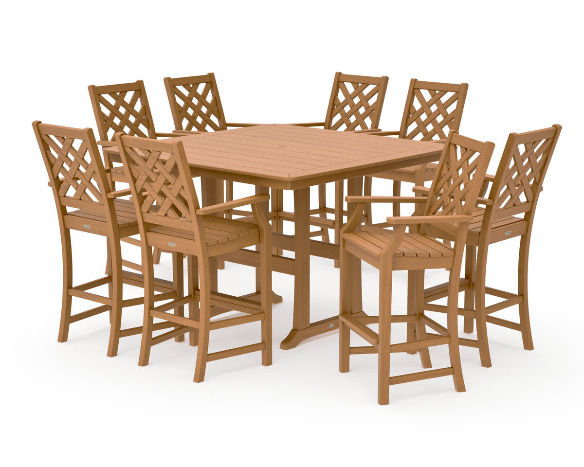 POLYWOOD Country Living Wovendale 9-Piece Square Bar Set with Trestle Legs in Natural