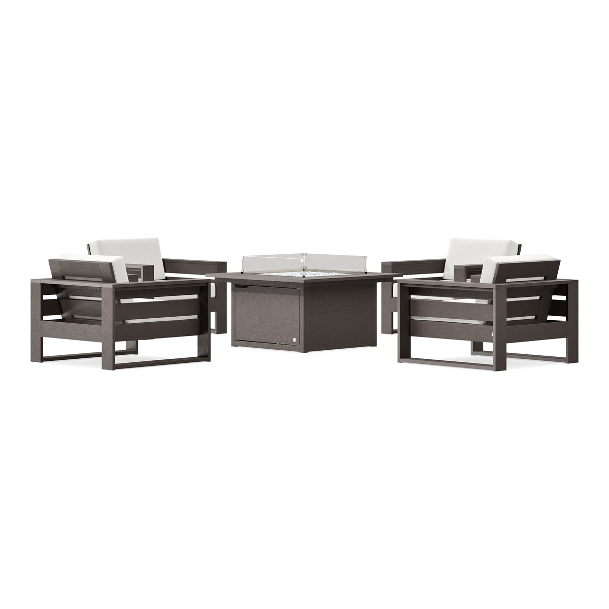 POLYWOOD PW Designer Series Latitude 5-Piece Lounge Fire Table Set in Vintage Coffee / Natural Linen