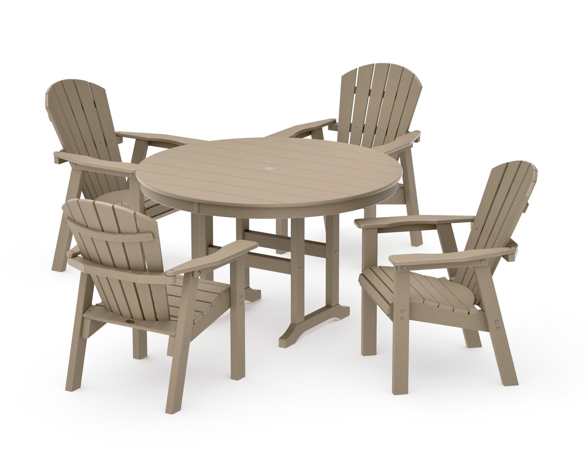POLYWOOD Seashell 5-Piece Round Farmhouse Dining Set in Vintage Sahara