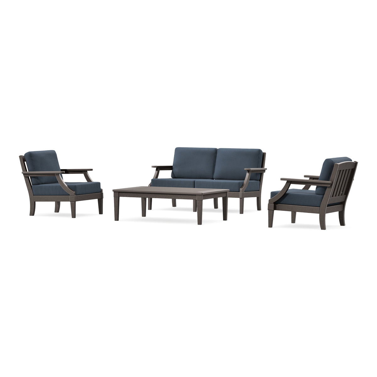 POLYWOOD PW Designer Series Estate Lounge 4-Piece Loveseat Set in Vintage Coffee / Marine Indigo