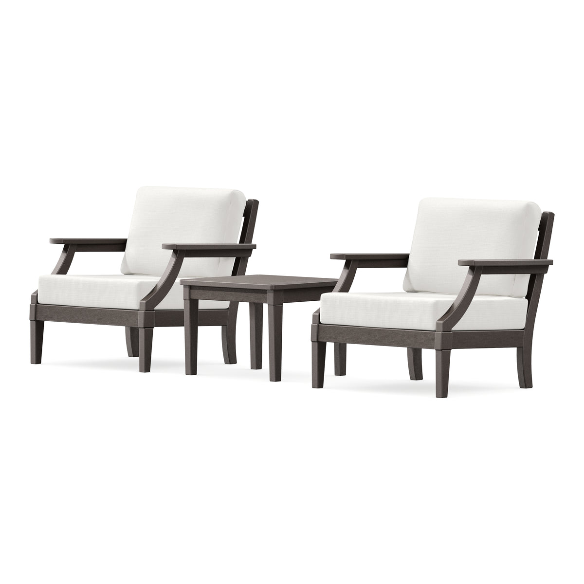 POLYWOOD PW Designer Series Estate 3-Piece Lounge Chair Set in Vintage Coffee / Natural Linen