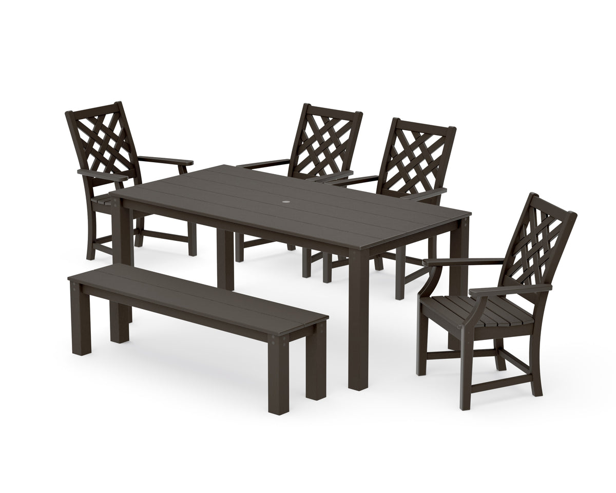 POLYWOOD Wovendale 6-Piece Parsons Dining Set with Bench in Vintage Coffee