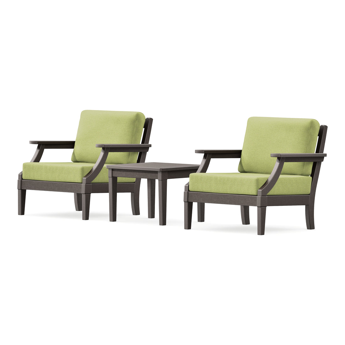 POLYWOOD PW Designer Series Estate 3-Piece Lounge Chair Set in Vintage Coffee / Chartreuse Boucle