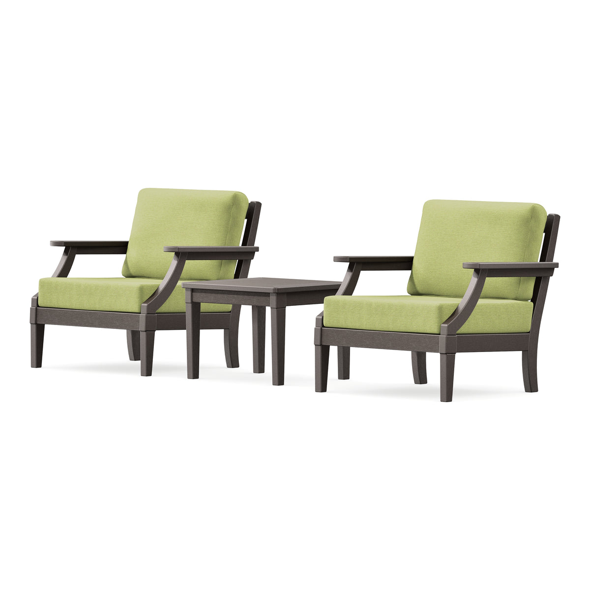 POLYWOOD PW Designer Series Estate 3-Piece Lounge Chair Set in Vintage Coffee / Chartreuse Boucle