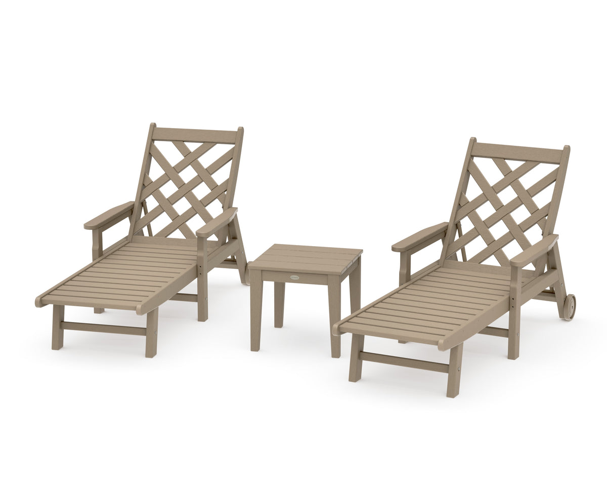 POLYWOOD Wovendale 3-Piece Chaise Set with Arms and Wheels in Vintage Sahara