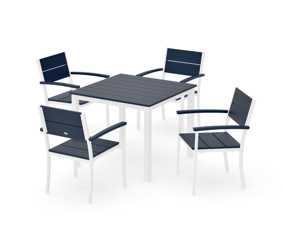 POLYWOOD Main Street 5-Piece Dining Set with Main Street 36" x 36" Dining Table in White / Navy