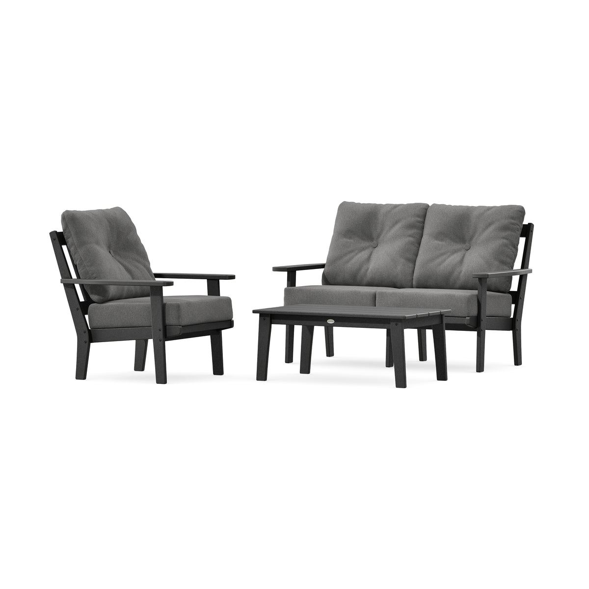 POLYWOOD Oxford 3-Piece Deep Seating Set with Loveseat in Black