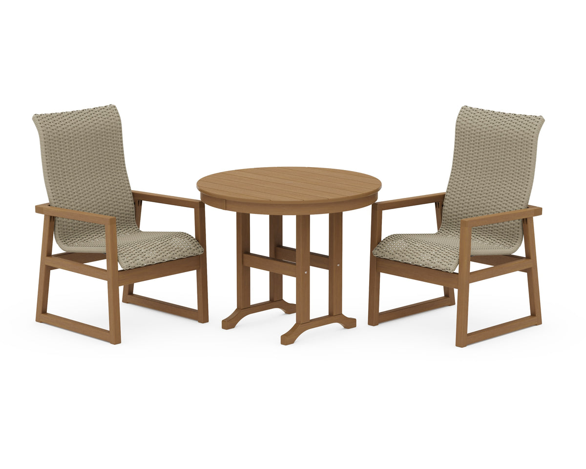 POLYWOOD EDGE Woven High-Back 3-Piece Farmhouse Dining Set in Natural / Dune Grass
