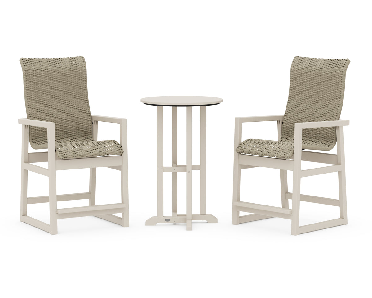 POLYWOOD EDGE Woven Highback 3-Piece Farmhouse Counter Set in Sand / Dune Grass