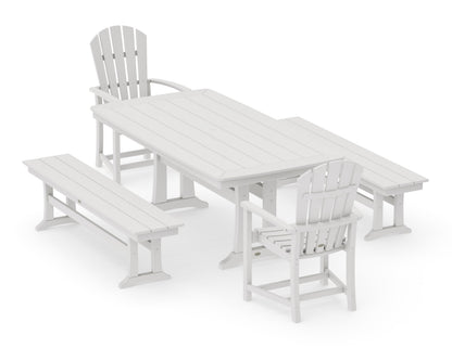 POLYWOOD Palm Coast 5-Piece Dining Set with Trestle Legs - 38" x 73" Table in Vintage White